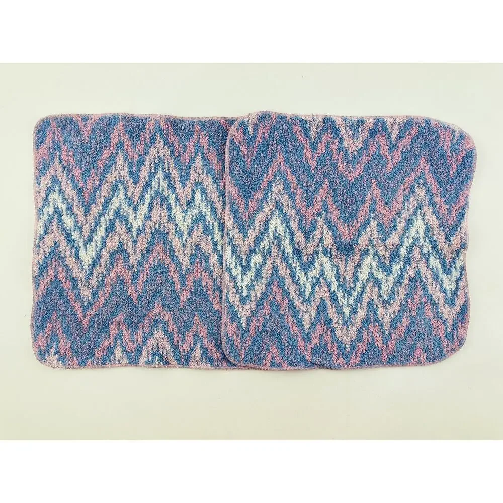 2 Vintage Royal velvet Fieldcrest washcloths rags Pastel pink blue Waves Zig zag